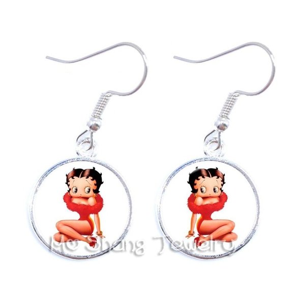 BETTY BOOP Earrings Cabochon Betty in Red Dress - Picture 1 of 2